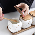 Spice jars with wooden tray and spoon - Image 10